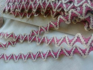 Vintage Tiny Ribbon Novelty Pink And White Braid Ric Rack Almost 6,  Yds Dolls
