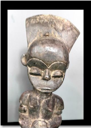 Old Tribal Female Fang Reliquary Figure With Divination Bowl - Gabon 2
