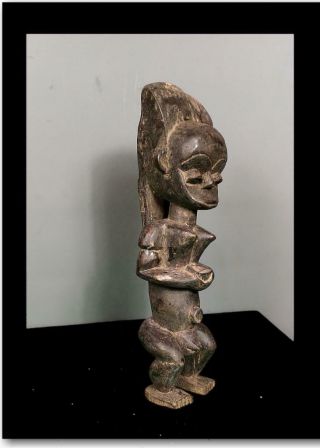Old Tribal Female Fang Reliquary Figure With Divination Bowl - Gabon 4