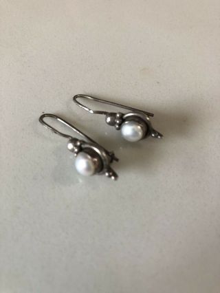 Vintage Antique Mexican Sterling Silver And Pearl Drop Earrings Marked 925