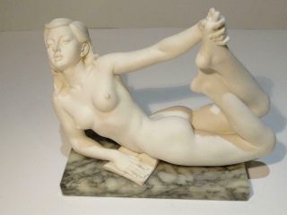 Vintage Parian Bisque Naked Lady Statue On Marble Base A.  Giannelli
