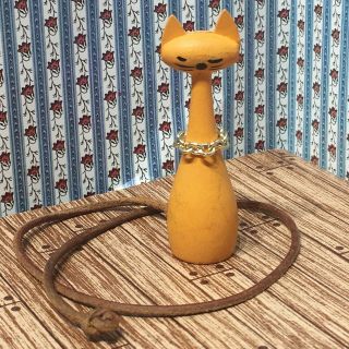 Vintage Schowanek Cat Pull Toy West Germany Wood Wooden Orange Doll