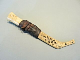 Antique Scandinavian Sami Knife Dagger Reindeer Bone Scrimshaw