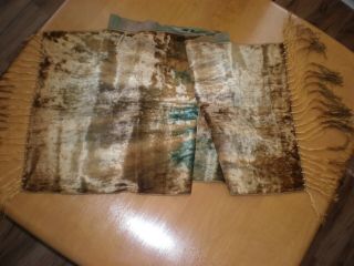 Antique Victorian Table Runner,  Tie Dye Dyed,  58x16 Inches,  Fringed,  Velvet