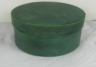 Early Old Round Pantry Box Old Green Paint Wood Pegs Brass Tacks 1800 