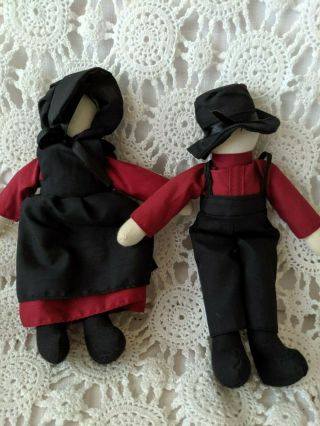 Faceless Handmade Amish Dolls Man Women Vintage Old 8 " Red Clothes