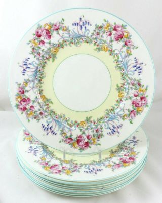 Set (s 4 Dinner Plates Royal Worcester Bone China June Z502 Pink Aqua Blue Floral