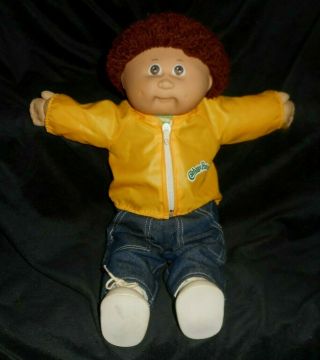 Vintage Cabbage Patch Kids Baby Doll Boy Brown Hair Stuffed Animal Plush Toy E