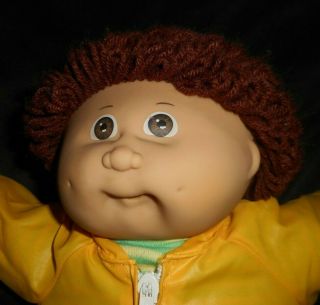 VINTAGE CABBAGE PATCH KIDS BABY DOLL BOY BROWN HAIR STUFFED ANIMAL PLUSH TOY E 3