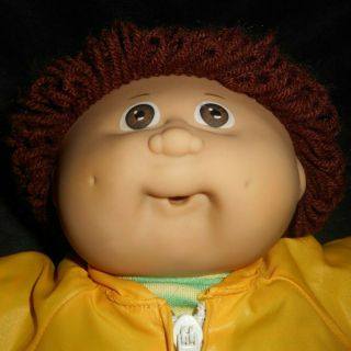VINTAGE CABBAGE PATCH KIDS BABY DOLL BOY BROWN HAIR STUFFED ANIMAL PLUSH TOY E 4