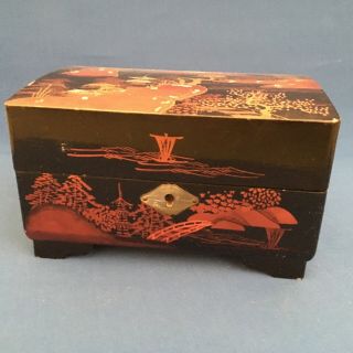 Vintage Japanese Mount Fuji Red Lacquered Musical Box With Mother Of Pearl