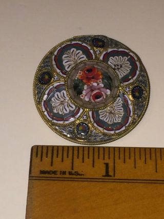 ANTIQUE Art Deco MADE IN ITALY MICRO MOSAIC ROUND BROOCH PIN 5