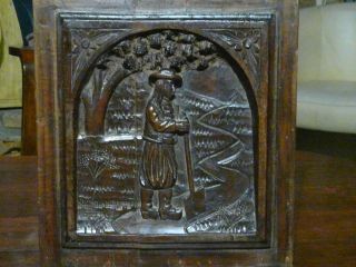 French Antique Hand Carved Wood Panel Rustic Breton