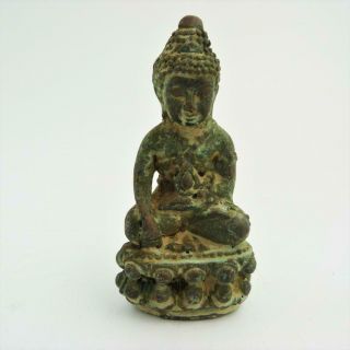 16th Century Chinese Bronze Figure Of A Buddha Seated On Double Lotus Throne
