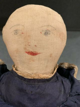 Early Primitive Folk Art Hand Made Cloth Rag Doll W/ Hand Painted Face Ooak