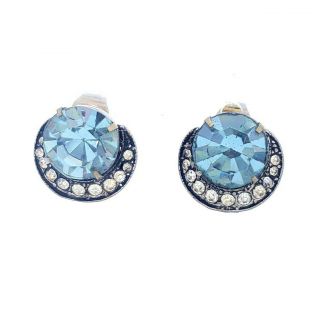Vintage Antique Weiss Blue Clear Rhinestone Clip On Earrings