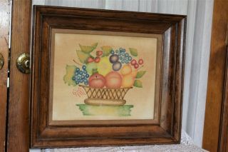 Vintage Theorem Painting Basket Of Fruit Signed Joan Gearren On Velvet