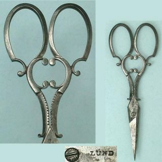 Fancy Antique English Cut Steel Embroidery Scissors By Thomas Lund Circa 1840