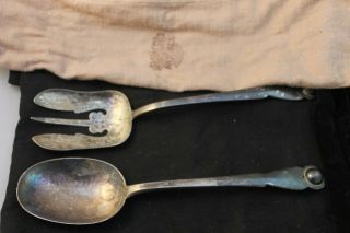 Vintage William Spratling Sterling Silver Mexico Spoon Fork Salad Set Orig Bag