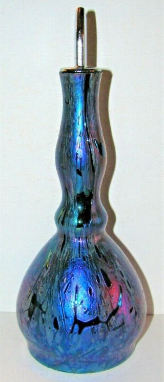 Antique Kralik Type Blue Aurene Ballicus Iridescent Art Glass Barber Bottle