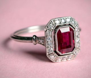 1.  90 Ct Red Emerald Cut Diamond Antique Art Deco Engagement Ring 925 Silver