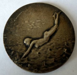 Antique French Art Nouveau Deco Signed Silvered Bronze Medal Old Vintage Naked