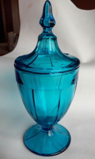 Antique Northwood Stretch Glass Cobalt Blue 1 Lb Candy Jar With Lid Beauty