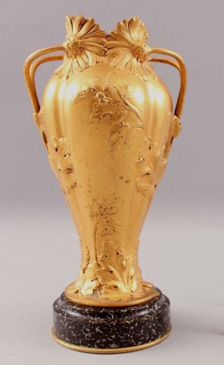 Antique French Art Nouveau,  Dore Gold Gilt Bronze,  Flowers & Leaf Vase