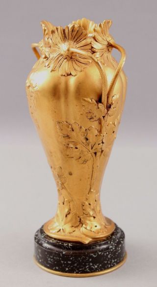 Antique French Art Nouveau,  Dore Gold Gilt Bronze,  Flowers & Leaf Vase 6