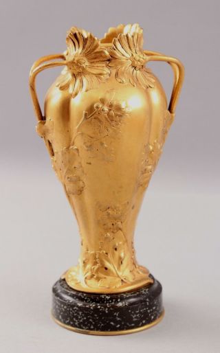 Antique French Art Nouveau,  Dore Gold Gilt Bronze,  Flowers & Leaf Vase 7