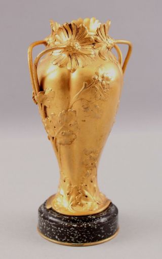 Antique French Art Nouveau,  Dore Gold Gilt Bronze,  Flowers & Leaf Vase 8