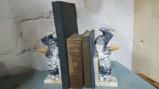 Antique Onyx Marble Monk Bookends Very Heavy Stone Reading Hooded Figure