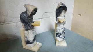 Antique Onyx Marble Monk Bookends Very Heavy Stone Reading Hooded Figure 2