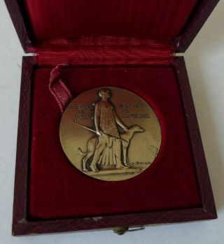 Antique Vintage French Art Nouveau Deco Silver Medal By Morlon Hunting Shooting