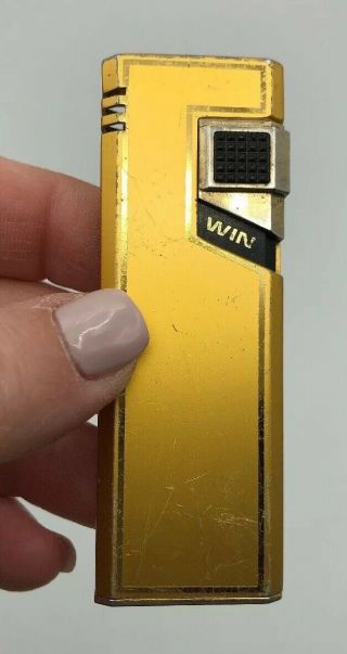 Win Gold Thin Cigarette Lighter Made In Japan Collectible Vintage Antique Retro