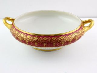 Antique Jean Pouyat Limoges France Handled Bowl Red Gold Porcelain French Poy144