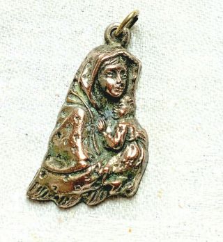 Antique Sterling Silver Madonna Religious Catholic 3d Antique Pendant Italy 8 Gm