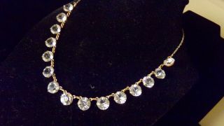 Antique Victorian Hand Cut Clear Crystal Brass Vermeil Silver Necklace 15 1/2 "