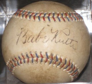 Babe Ruth Signed Baseball Red & Blue Stitch - (rp) Read Listing