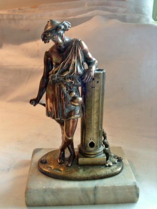 Antique Victorian Leblanc Freres (french,  19c) Bronze Sculpture Thermometer