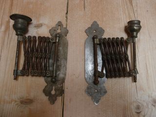 Very Similar Pair Antique French Expanding Scissor Action Candle Holder Sconces
