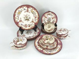 Antique Noritake Set Of 6 Lunch Trios Cup Saucer Luncheon Plate Pink Asian