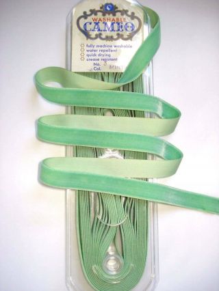 Vtg Cameo Brand 10 Yds 5/8 " Rayon Velvet Ribbon Green Trim Antique German