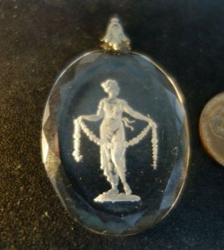 Vintage Czech Deco Figural Glass Jewelry Piece Roman Woman Design Pendant