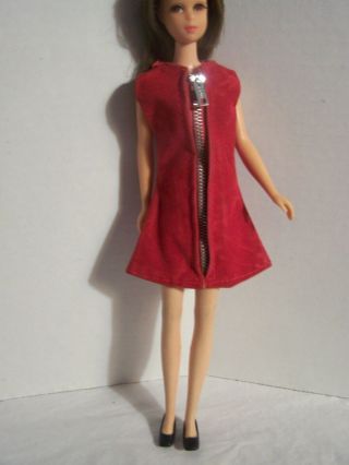 Barbie Francie Mod Clone Red Flocked Vinyl Dress Zipper Front Pgd Hong Kongg62 - 2