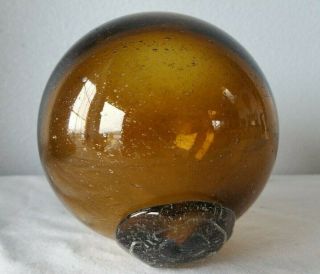 Vintage Amber Brown Glass Blown Fishing Float Japanese Root Beer 4 1/2 " Bubbles