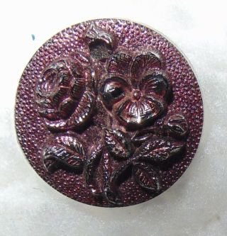 Vintage Pink Lustered Small Black Glass Rose & Flower Button 4520