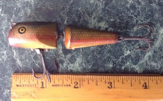 VTG Early Wooden Jointed Wiggle Fishing Lure 2 Hook Pflueger PAL - O - MINE Palomine 3