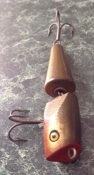 VTG Early Wooden Jointed Wiggle Fishing Lure 2 Hook Pflueger PAL - O - MINE Palomine 5