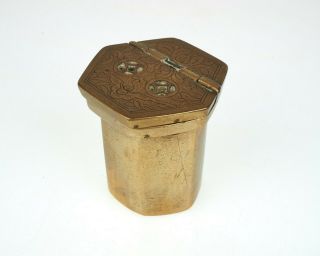 Antique Chinese Brass And Copper Inkwell With Inscription